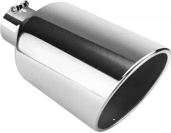 AUTOSAVER88 4 Inch Inlet Exhaust Tip, 4" Inlet 8" Outlet 15" Overall Length Chrome-Plated Finish Stainless Steel Exhaust Tail Tip for 4" Outside Diameter Tailpipe, Rolled Angle Cut, Bolt-On, Polished