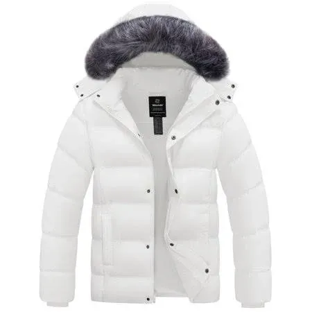 Wantdo Men's Hooded Winter Coat Warm Puffer Jacket Thicken Cotton Coat with Removable Hood