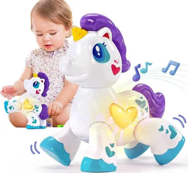 hahaland Toys for 1 Year Old Girl Toddler Girl Toys Unicorn Musical Light up Baby Girls, Interactive Travel One Year Old Girl Christmas Stocking Stuffers