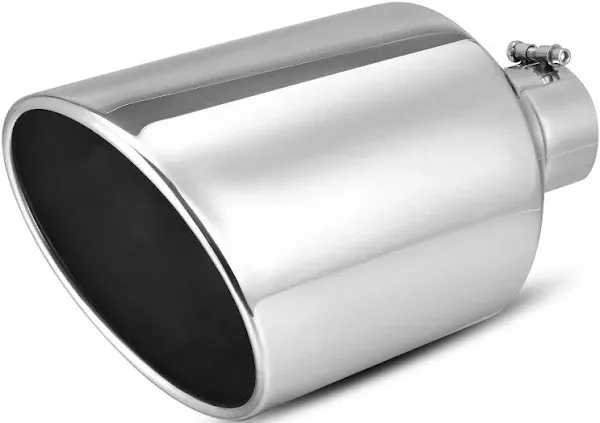 LCGP 4" inlet Universal Diesel Exhaust Tip 10" outlet 18" Long Tail Tip, Polished & Rolled Angle Cut, Bolt-On,Stainless Steel