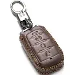 Vitodeco Genuine Leather Keyless Entry Remote Control Smart Key Case Cover with Leather Key Chain Compatible for Ram 1500 2019-2025 (4-Button, Brown)