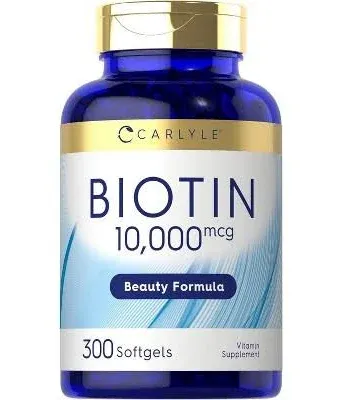 Biotin 10000Mcg 300 Softgels Max Strength Non-Gmo, Gluten Free Supplement