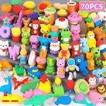 Arscniek 70 Pack Animal Erasers for Kids Bulk Desk Pets Classroom Prizes Treasure Box Toys for Classroom Supplies, 3D Puzzle Mini Erasers Pencil