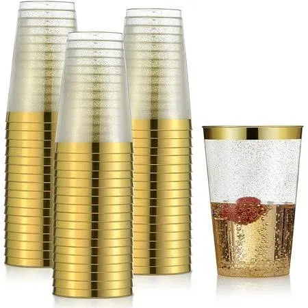 Chateau Fine Tableware 100 Pack 12oz Gold Glitter Plastic Cups