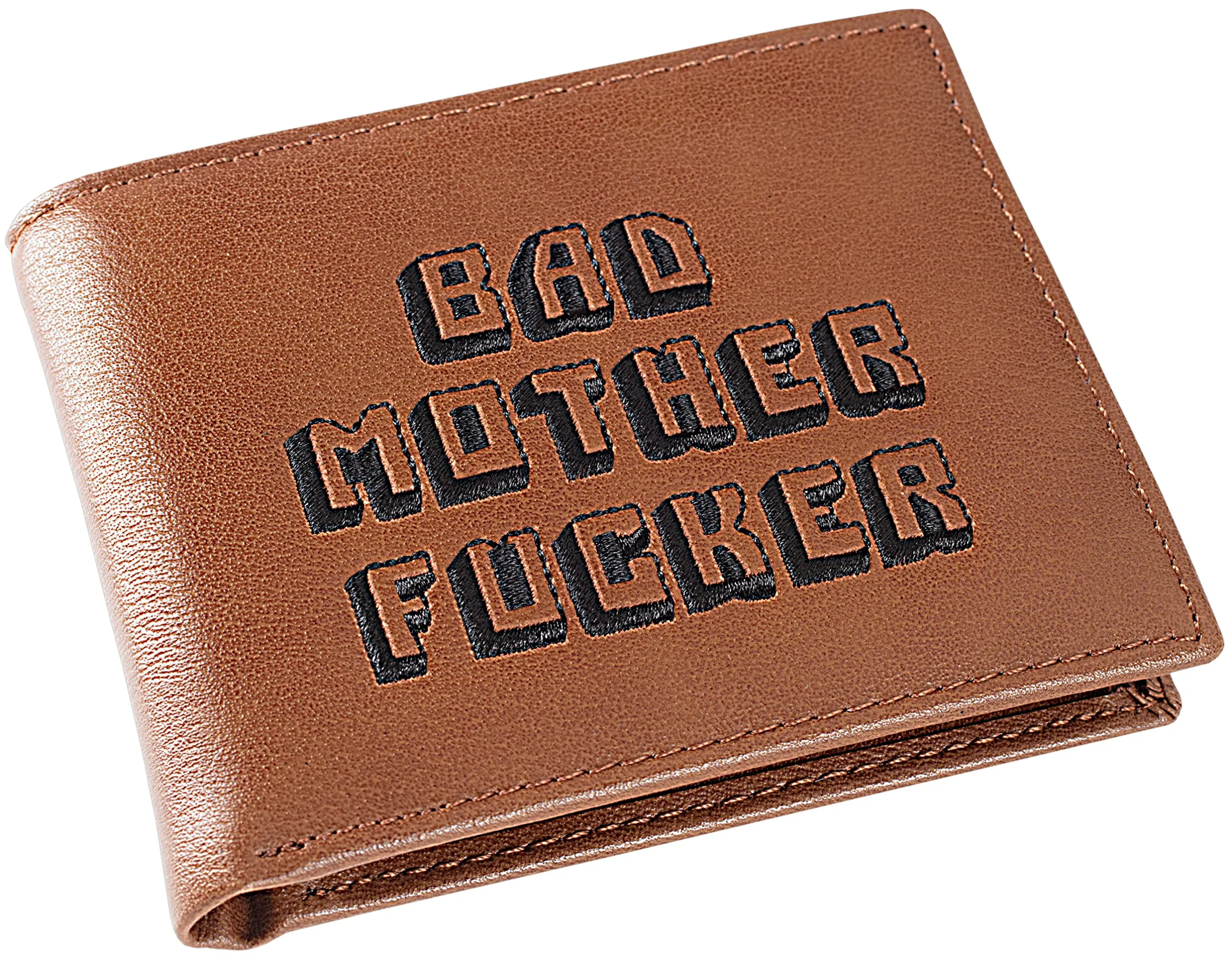 Officially Licensed Bad Mother Wallet Bi-fold Embroidered Brown Leather