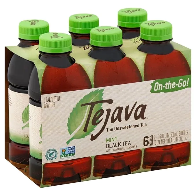 Tejava Raspberry Black Tea, 6 Pack 16.9 oz PET, Unsweetened, Ready-to-Drink Premium Iced Tea