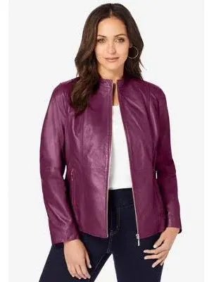 Jessica London Women&#039;s Plus Size Zip Front Leather Jacket