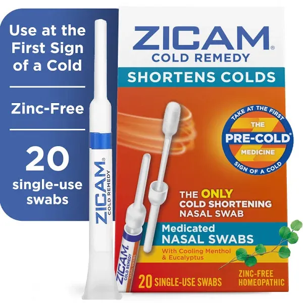 ZICAM Cold Remedy, Medicated Nasal Swabs, 20 Single