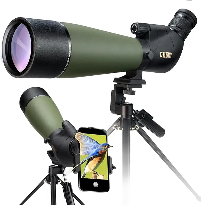 Gosky 20-60x60 HD Spotting Scope with Tripod, Carrying Bag and Scope Phone Adapter - BAK4 45 Degree Angled Spotter Scope Bird Watching Wildlife Scenery