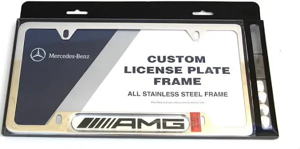 Mercedes-Benz Polished Stainless Steel Licence Plate Frame AMG Logo Genuine OEM