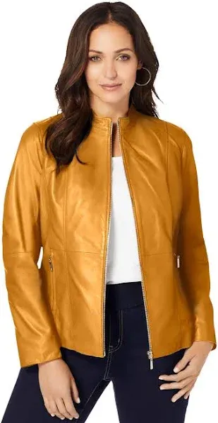 Jessica London Women&#039;s Plus Size Zip Front Leather Jacket