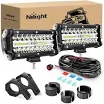 Nilight 6.5inch 2pcs 120W Spot Flood Combo Bar Driving Waterproof Off Road LED Light with Mounting Bracket Kit Wiring Harness-2 Leads, 2 Years