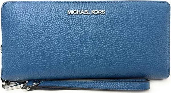 Michael Kors Jet Set Travel Continental Wristlet- Teal/ Silver