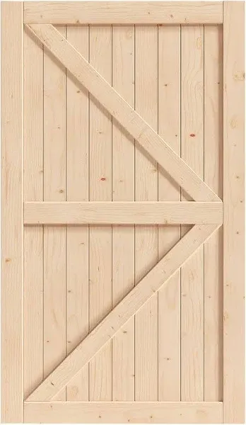 SmartStandard 48in x 84in Sliding Barn Wood Door Pre-Drilled Ready to Assemble, DIY Unfinished Solid Spruce Wood Panelled Slab, Interior Single Door Only, Natural, K-Frame (Fit 8FT Rail)