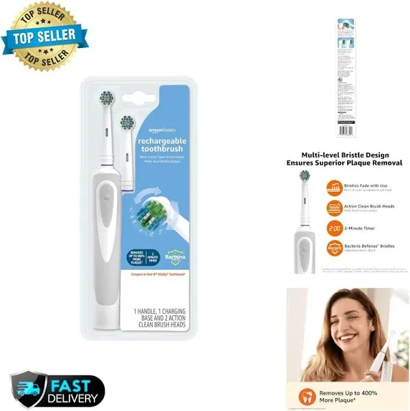 Battery Powered Rechargeable Toothbrush with Action Clean Brush Heads and Charge