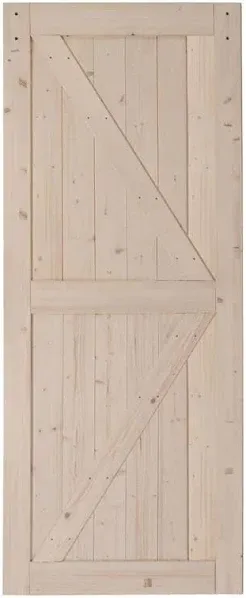 K Model 84 in. Unfinished Natural Solid Wood Interior Sliding Barn Door with Hardware Kit