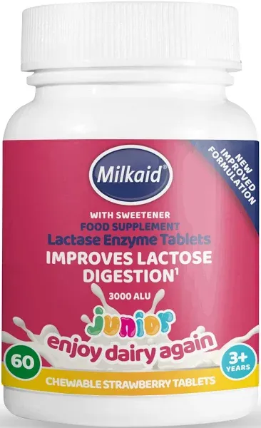 Milkaid Lactase Enzyme Chewable Tablets for Lactose Intolerance Relief