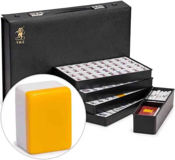 Japanese Riichi Mahjong Set - White and Yellow Standard Size Tiles