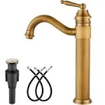 Antique Brass Single Handle Bathroom Sink Faucet Brushed Brass Long Reach Bathro