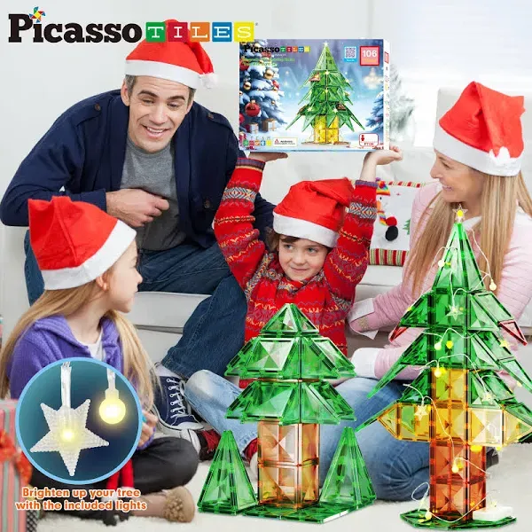 PicassoTiles 106 Pieces Christmas Tree Magnet Building Tiles