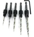 FTG USA FTG Maximum Torque - 5 Piece Adjustable Wood Countersink #4, 6, 8, 10, 12 Value Set with Hex Wrench - Tapered Drill Bits PQ9X9T4