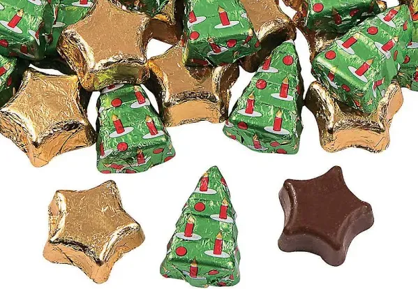 Christmas Tree and Stars Wrapped Chocolate Candy - 1 Pound - Holiday Candy