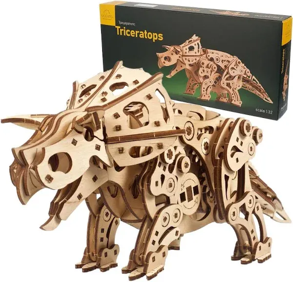 UGEARS Wooden 3D Puzzles for Adults - Triceratops Dinosaur Puzzle DIY Craft Kits for Adults Mechanical Models for Adults to Build - 3D Wooden Dinosaur Automaton Model Kit Wood Puzzles Adult - 400 Pcs