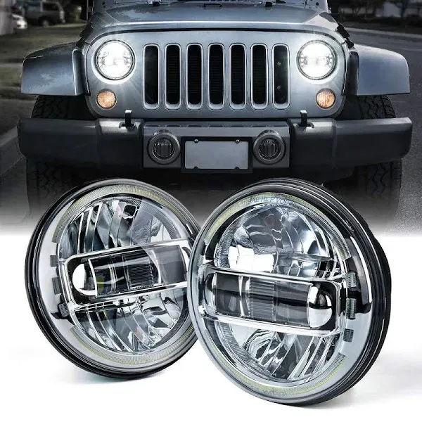 Xprite 7" Envision Series 60W LED Headlights With Halo DRL Jeep Wrangler