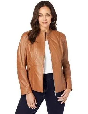 Jessica London Women&#039;s Plus Size Zip Front Leather Jacket