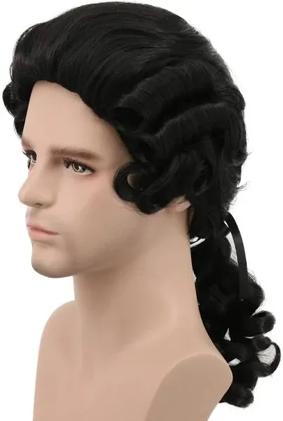 Karlery Men Long Wave Black Wig Halloween Costume Wig Cosplay Wig