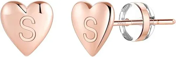 14K Gold Plated Sterling Silver Heart Initial Stud Earrings