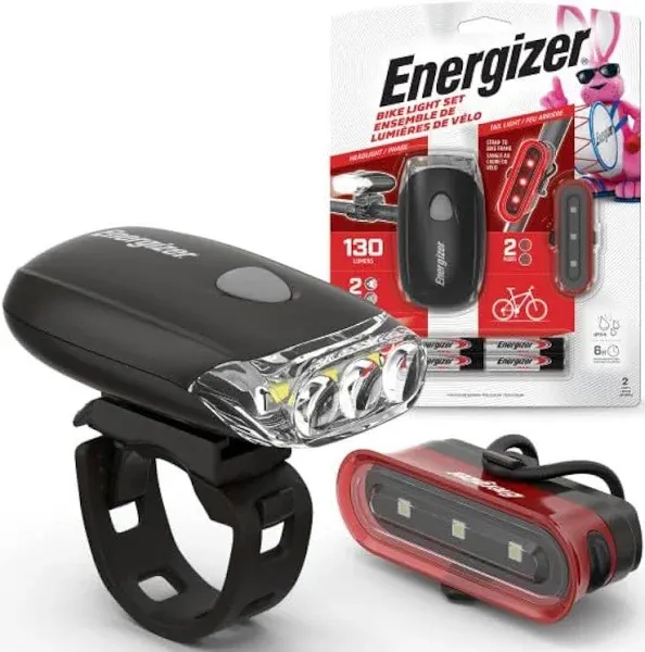 Energizer Bike Light Set Headlight &amp; Tail Light 130 Lumens w/ 2 modes