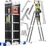 Bryner Folding Step Ladder, 19.6ft, 7 in 1 Multi-Purpose Folding Adjustable Telescoping Aluminium Extension Ladders, 330lbs, 7 in 1 Ladder