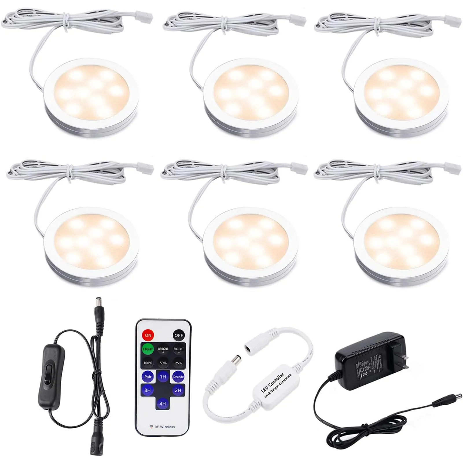 LED Under Cabinet Light with Remote Control Kitchen Under Counter Light Set of 6