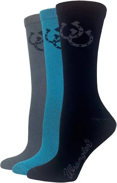 Wrangler Women's Horse Shoe Pattern Crew Socks 3 Pair