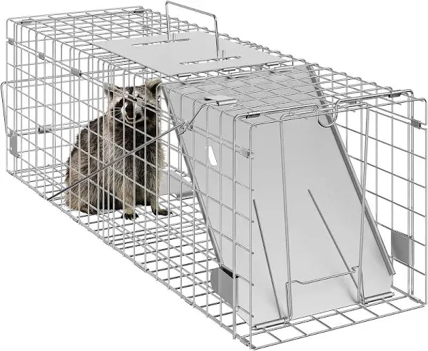 VEVOR Small Animal Cage Trap, 24&#034; x 8&#034; x 8&#034; Humane Cat Trap Galvanized Iron, for