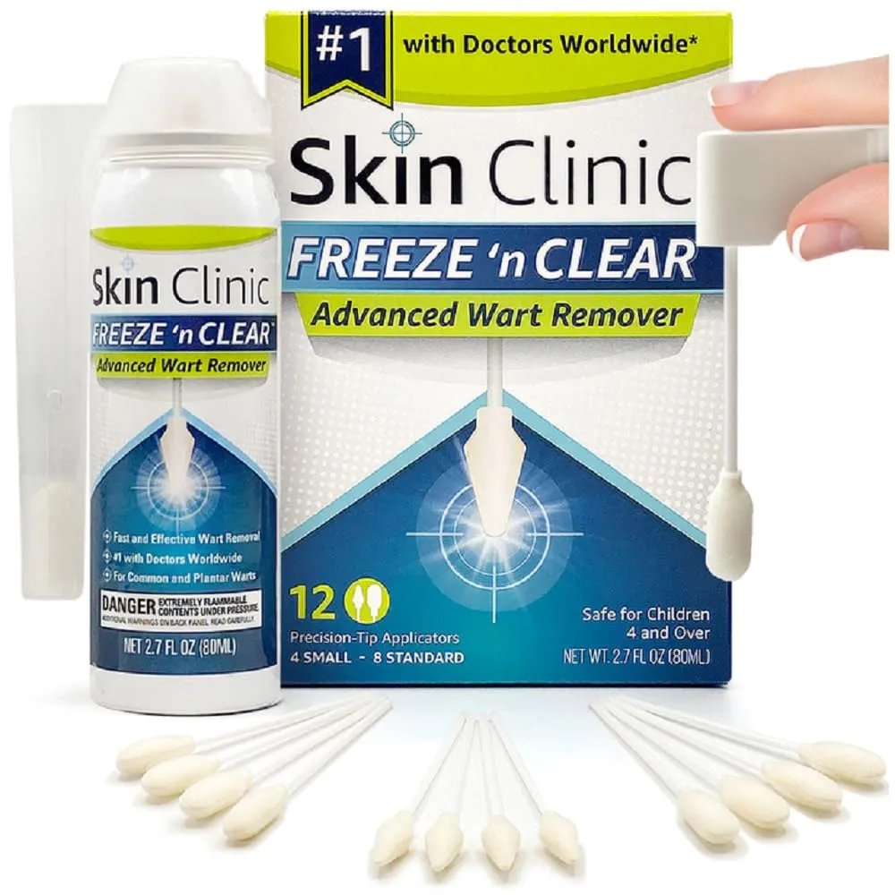 Skin Clinic FREEZE 'n CLEAR™ Advanced Wart Remover, Tough on Warts, Gentle on Skin, (12 Precision Applicators)