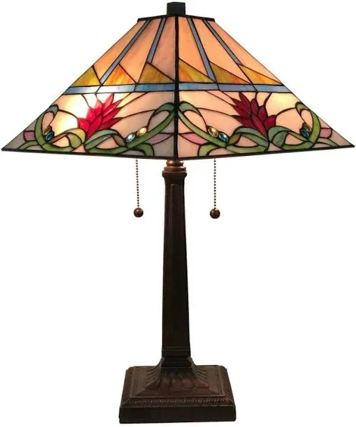 Amora Lighting Mission Tiffany Style Stained Glass Table Multi-Colored