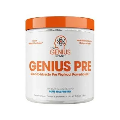 Genius Pre Workout Powder, Blue Razz, and Genius Micronized Creatine Monohydrate Powder, Unflavored, All Natural Nootropic Pre Workout and Post Workout Supplement Stack