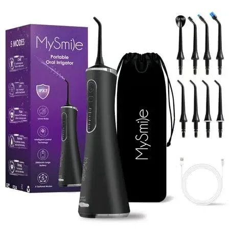 MySmile Portable Cordless LP211 Dental Water Flosser Oral Irrigator 8 Tips