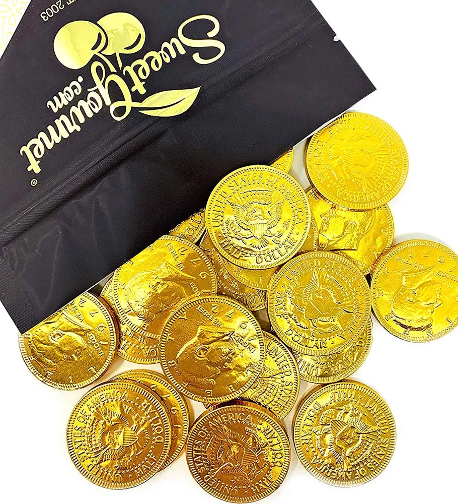 Sweetgourmet Milk Chocolate Gold 50c Coins Premium Belgian Chocolate