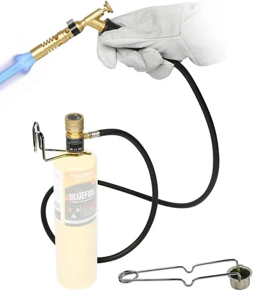 BLUEFIRE MRAS-8210 Jumbo Turbo Flame 5' Hose Propane Gas Welding Torch Kit with MAPP Gas Great High Intensity Nozzle Head Fuel by MAP Pro for Soldering Brazing Large Diameter Copper Pipe