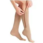 ACTINPUT 2 Pairs Compression Socks Toe Open Leg Support Stocking Knee High Socks with Zipper (Nude, L/XL)