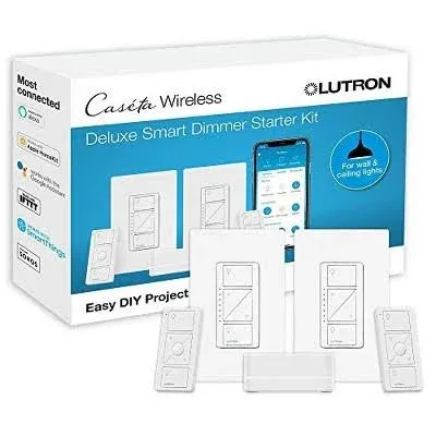 Lutron Caseta Wireless Smart Lighting Dimmer Switch (2 Count) Starter Kit, P-BDG