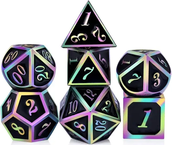 7pc Rainbow Polyhedral Dice for DND RPG MTG Party Game Dungeons Dragons With Bag