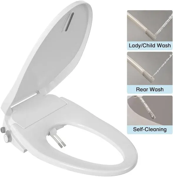 Deervalley Elongated Manual Bidet Toilet Seat with Self Cleaning Dual Nozzles, R