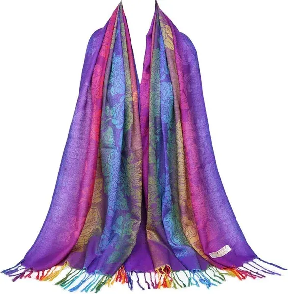 Neelamvar Women's Jacquard Cotton Pashmina Wrap Shawl with Tassels (Colorful