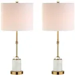 Jonathan Y Harper 27" Marble/Crystal LED Table Lamp, Brass (Set of 2), White