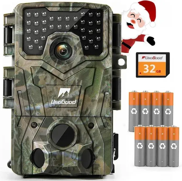 Usogood Trail Camera 4K 30fps Game Camera with Night Vision Motion Activated IP66 Waterproof