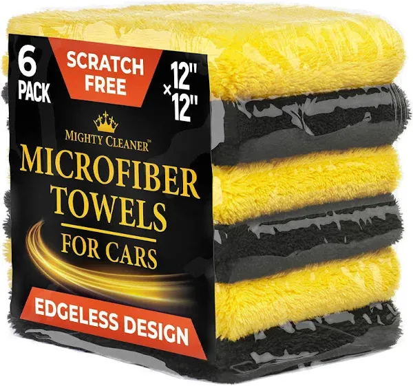 Edgeless Microfiber Towels for Cars – 6pk (12”x12”) - 540 GSM - Super Soft Dr...